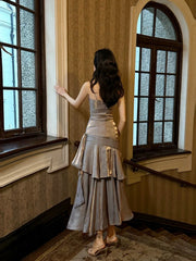 Beautiful Sliver Grey Sweetheart Mermaid Party Dress, Satin Prom Dress Evening Dress