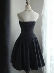 Black Satin Sweetheart Strapless Beaded Homecoming Dress, Black Short Party Dress Formal Dress