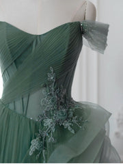 A-line Off Shoulder Tulle with Flowers Party Dress, Tulle Sweetheart Prom Dress Evening Dress