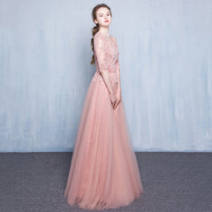 Beautiful Pink Short Sleeves Tulle with Lace A-line Party Dress, Dark Pink Wedding Party Dresses