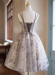 A-Line Tulle Beaded Short Party Dress, Tulle Sweetheart Homecoming Dress