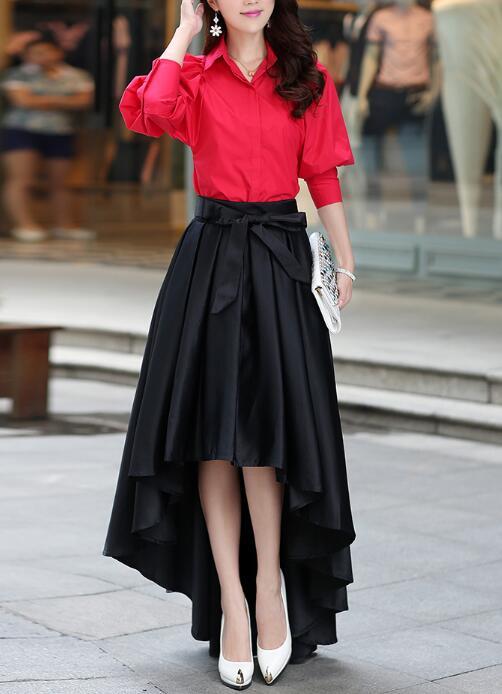 Beautiful Women High Low Skirt With Belt, Burgundy Skirt, Women Skirts