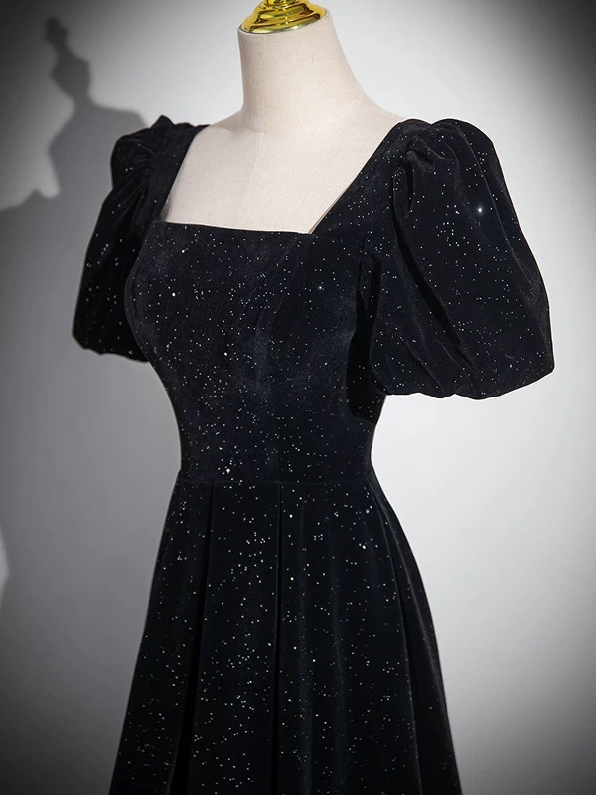 Black Short Sleeves A-line Simple Prom Dress, Black Party Dress Bridesmaid Dress