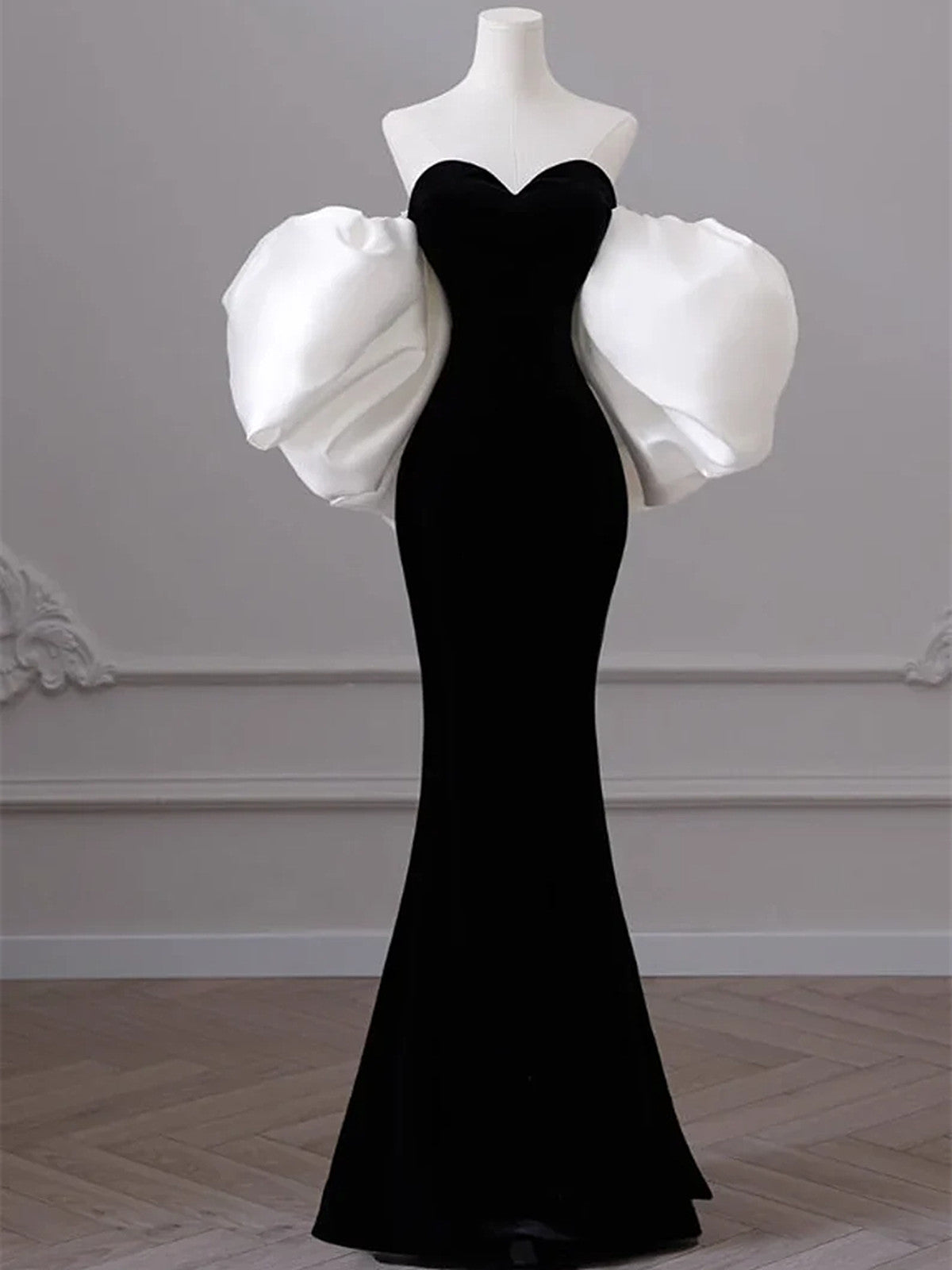 Black Mermaid Velvet Sweetheart Long Formal Dress, Black Velvet Prom Dress