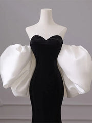 Black Mermaid Velvet Sweetheart Long Formal Dress, Black Velvet Prom Dress