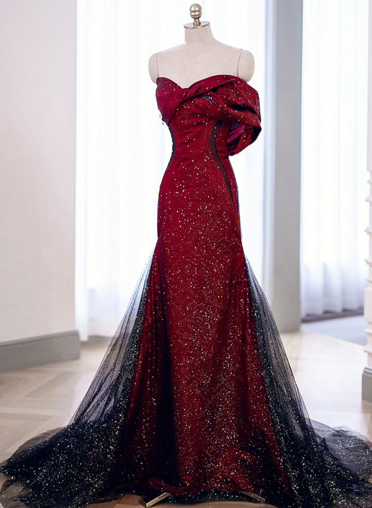 Black and Red Long Party Dress Prom Dress, Sweetheart Satin Evening Dress Formal Dress