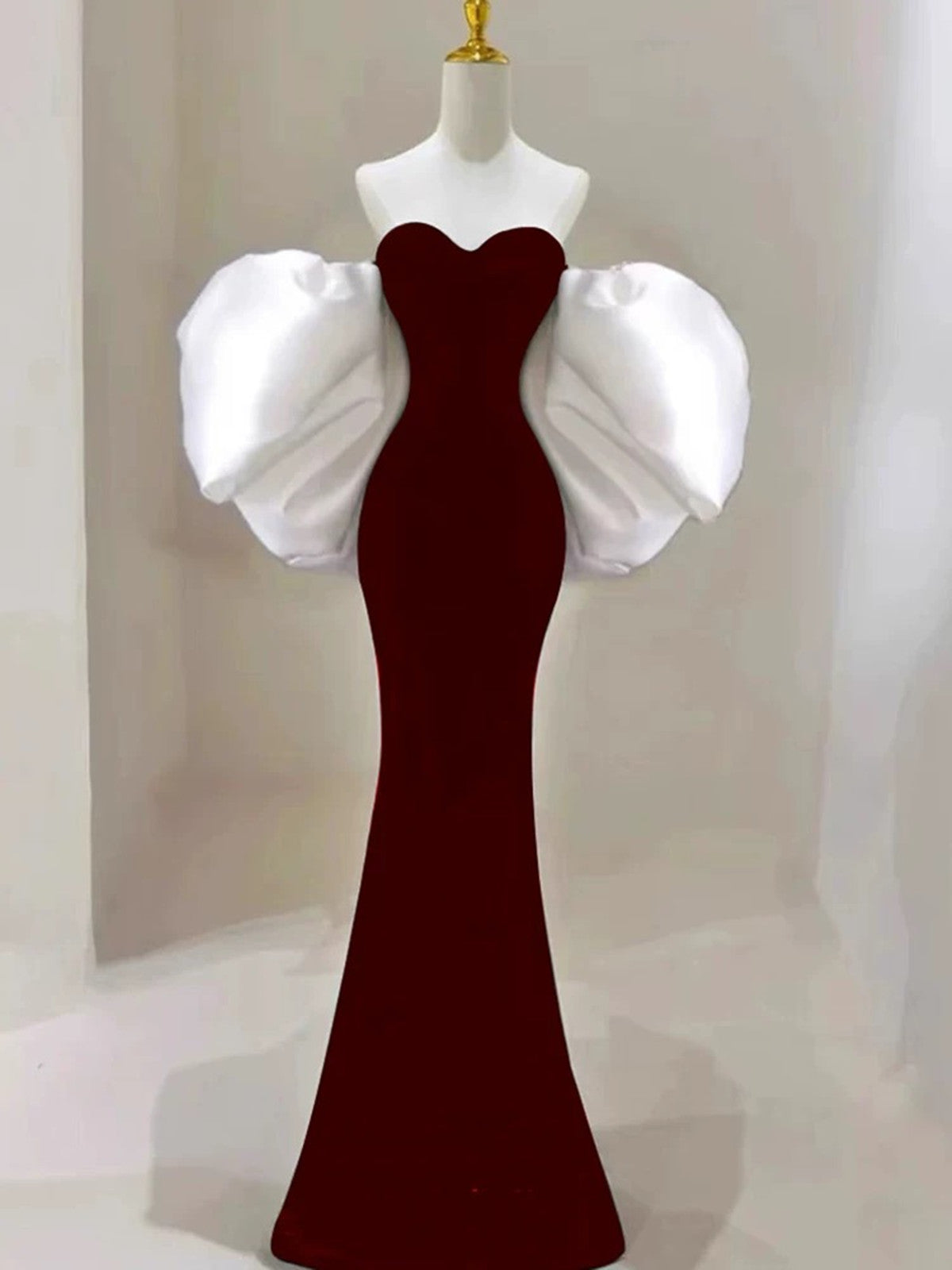 Beautiful Velvet Mermaid Strapless Long Formal Gown, Velvet Floor Length Prom Dress