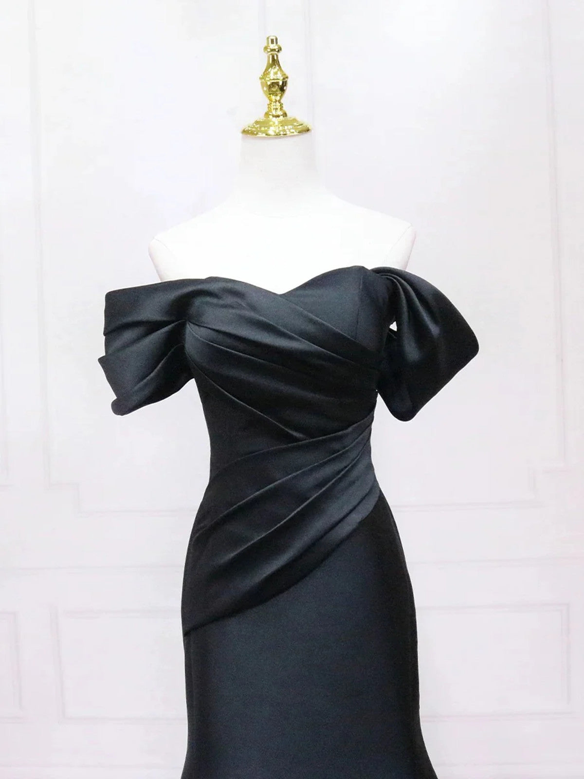 Black Mermaid Satin Off Shoulder Party Dress, Black Satin Mermaid Evening Dress Prom Dress