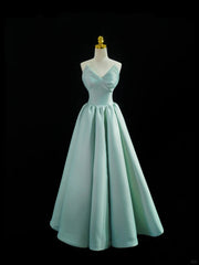 Blue A-line V-neckline Strapless Long Evening Dress, Black Satin Prom Dress