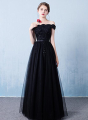 Black Off the Shoulder Tulle A-line Prom Dress, New Formal Gown