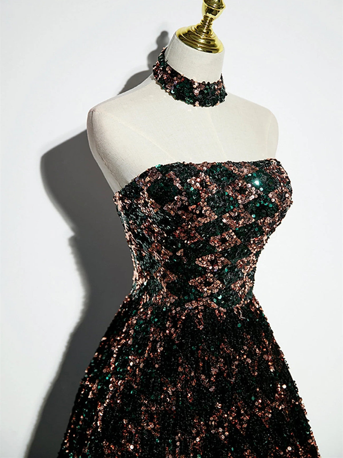 A-line Sequins Stylish A-Line Prom Dress, Shiny Strapless Evening Dress