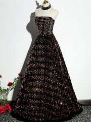A-line Sequins Stylish A-Line Prom Dress, Shiny Strapless Evening Dress