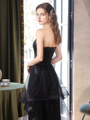 Black Sequins V-neckline Straps Long Party Dress, Black Sequins Evening Dress Prom Dress