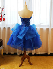 Beautiful Royal Blue Knee Length Party Dress with Applique, Short Prom Dress