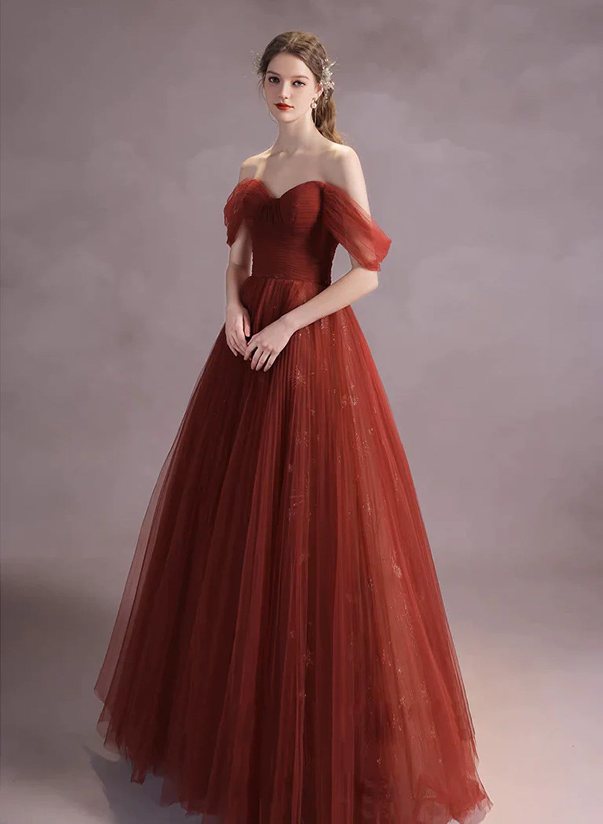 A-line Wine Red Tulle Sweetheart Long Formal Dress, Wine Red Simple Prom Dress