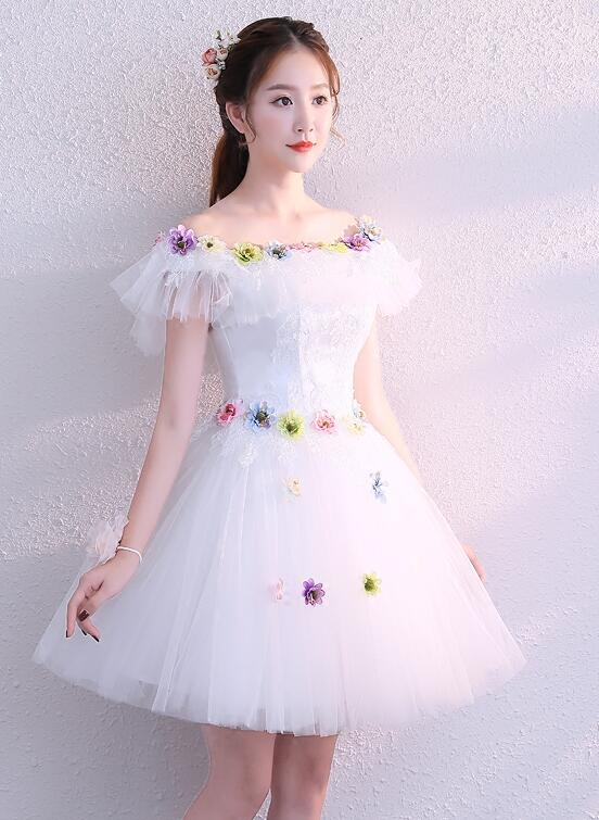 Beautiful White Tulle Short Homecoming Dress, White Party Dress Prom Dresses