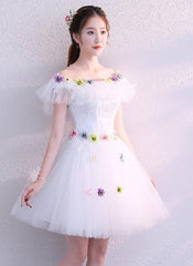 Beautiful White Tulle Short Homecoming Dress, White Party Dress Prom Dresses