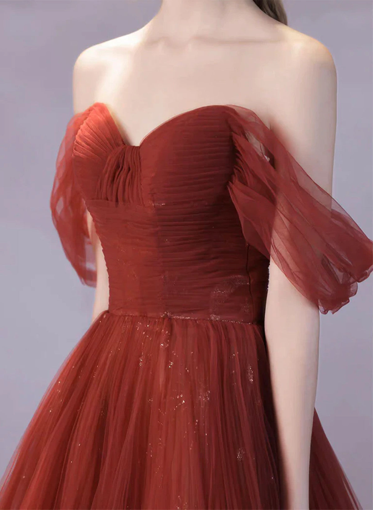 A-line Wine Red Tulle Sweetheart Long Formal Dress, Wine Red Simple Prom Dress