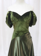 A-line Green Sweetheart Velvet Long Party Dress, Green Evening Dress Prom Dress