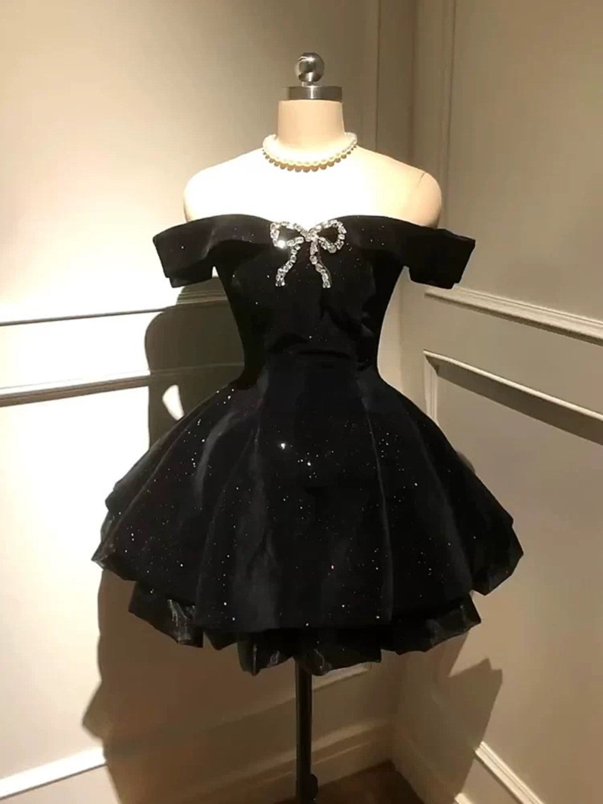 Black Velvet Short Party Dress Homecoming Dress, Black Velvet Off Shoulder Prom Dress