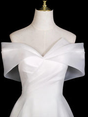 A-line Simple White Organza Off Shoulder Prom Dress, White Sweetheart Formal Dress