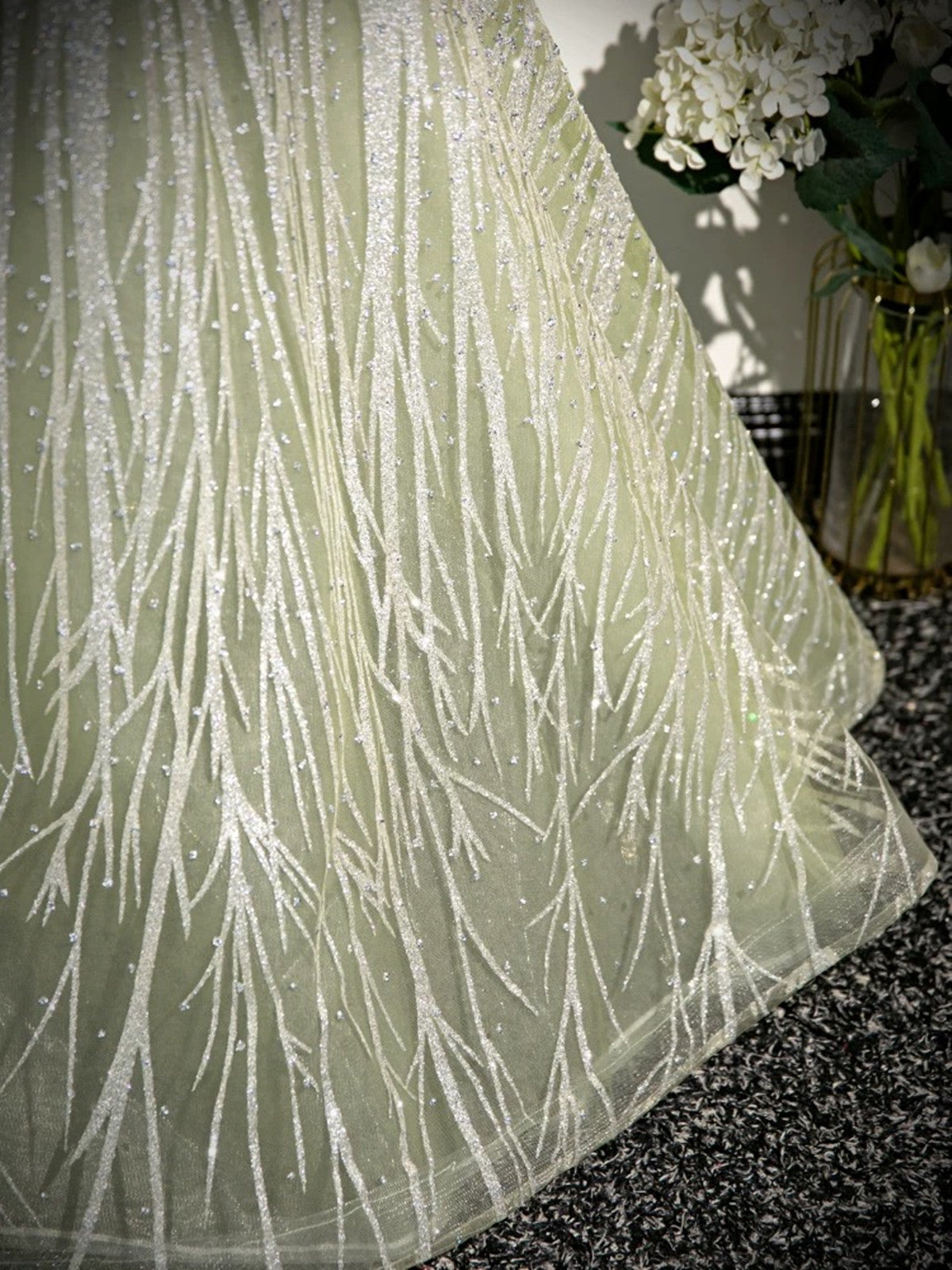 A-line Light Green Tulle Beaded Sweetheart Party Dress, Light Green Long Prom Dress