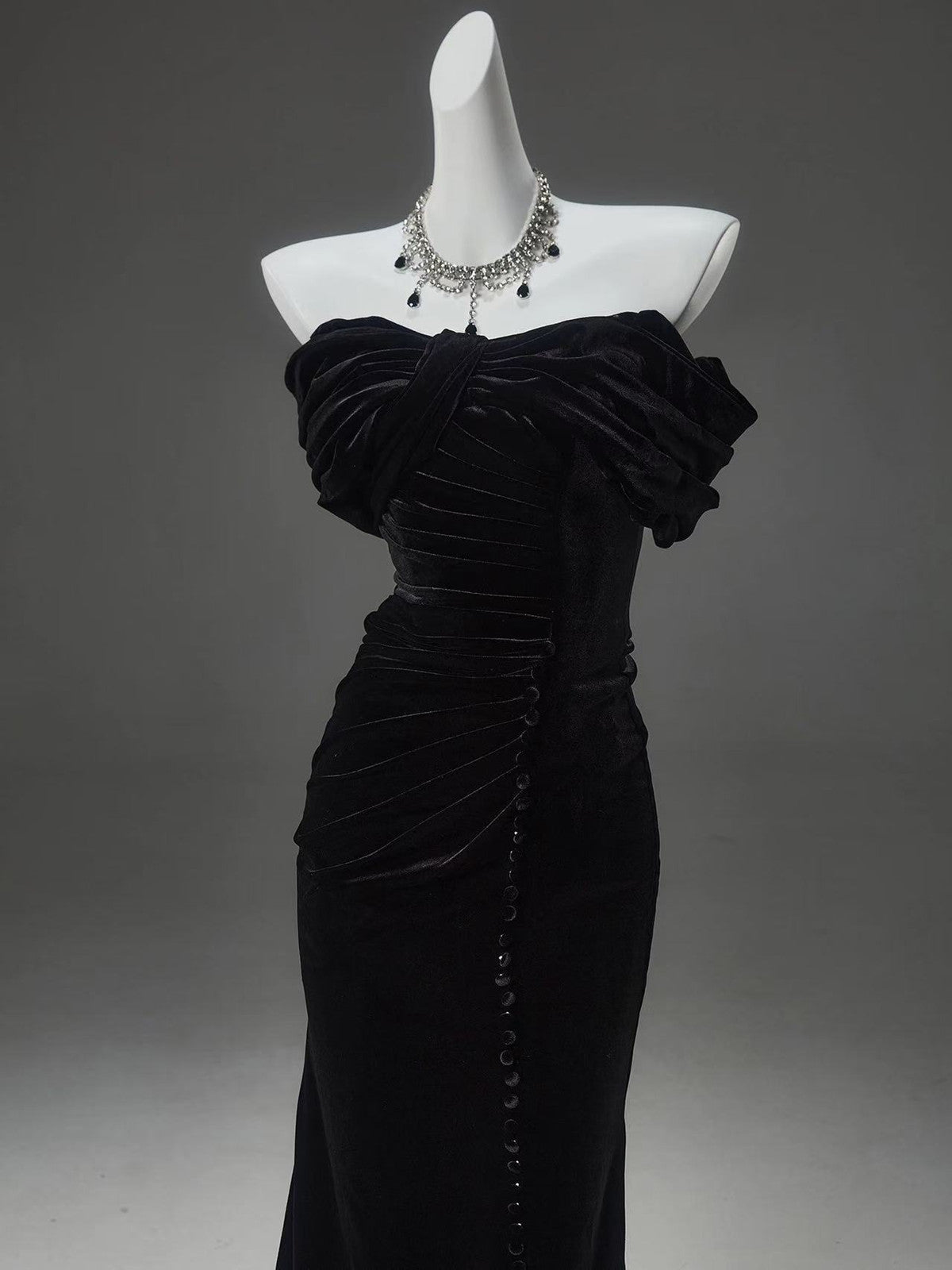 Black Velvet Mermaid Off Shoulder Long Evening Dress, Black Velvet Prom Dress Party Dress