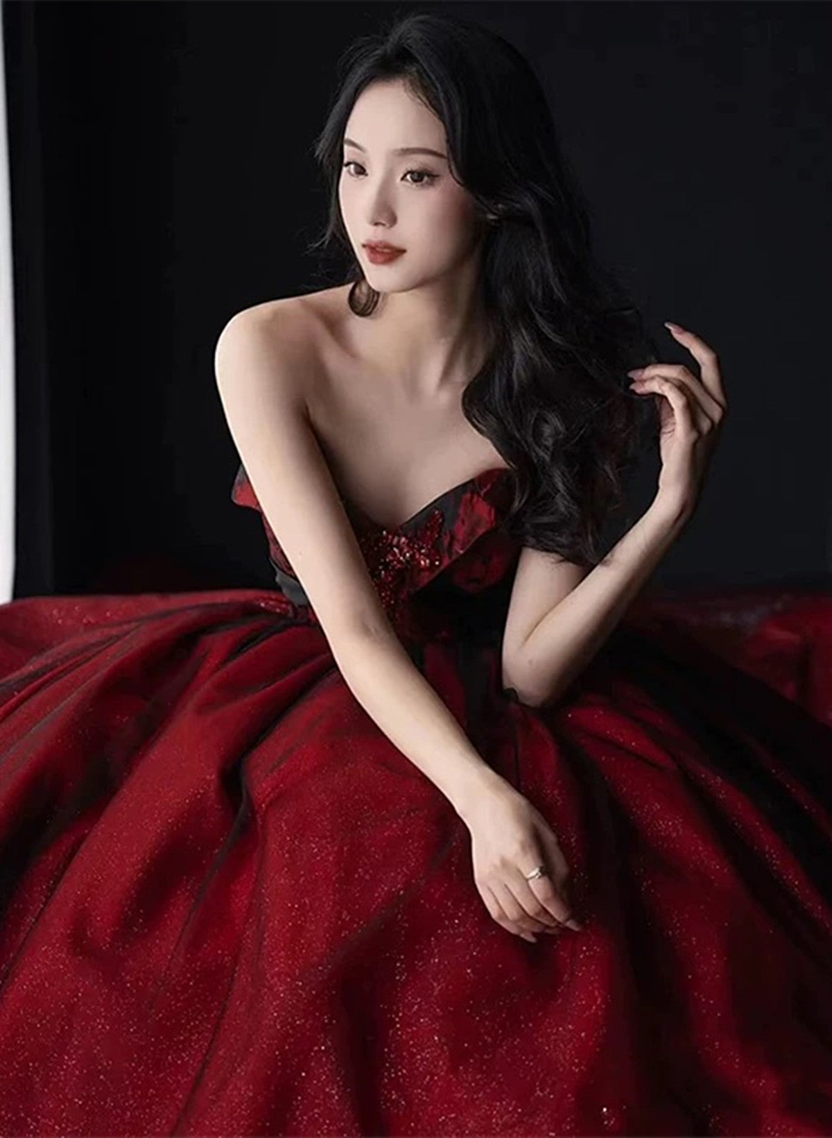 Black and Red Long Sleeves Party Dress Evening Dress, Black Wedding Party Dress