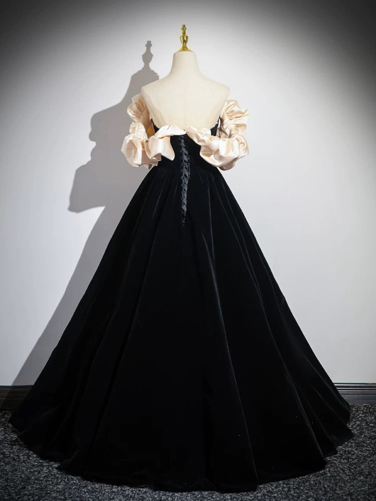 A-line Black Velvet Pearls Off Shoulder Party Dress, Black Velvet Prom Dress