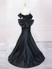 Black Mermaid Satin Off Shoulder Party Dress, Black Satin Mermaid Evening Dress Prom Dress