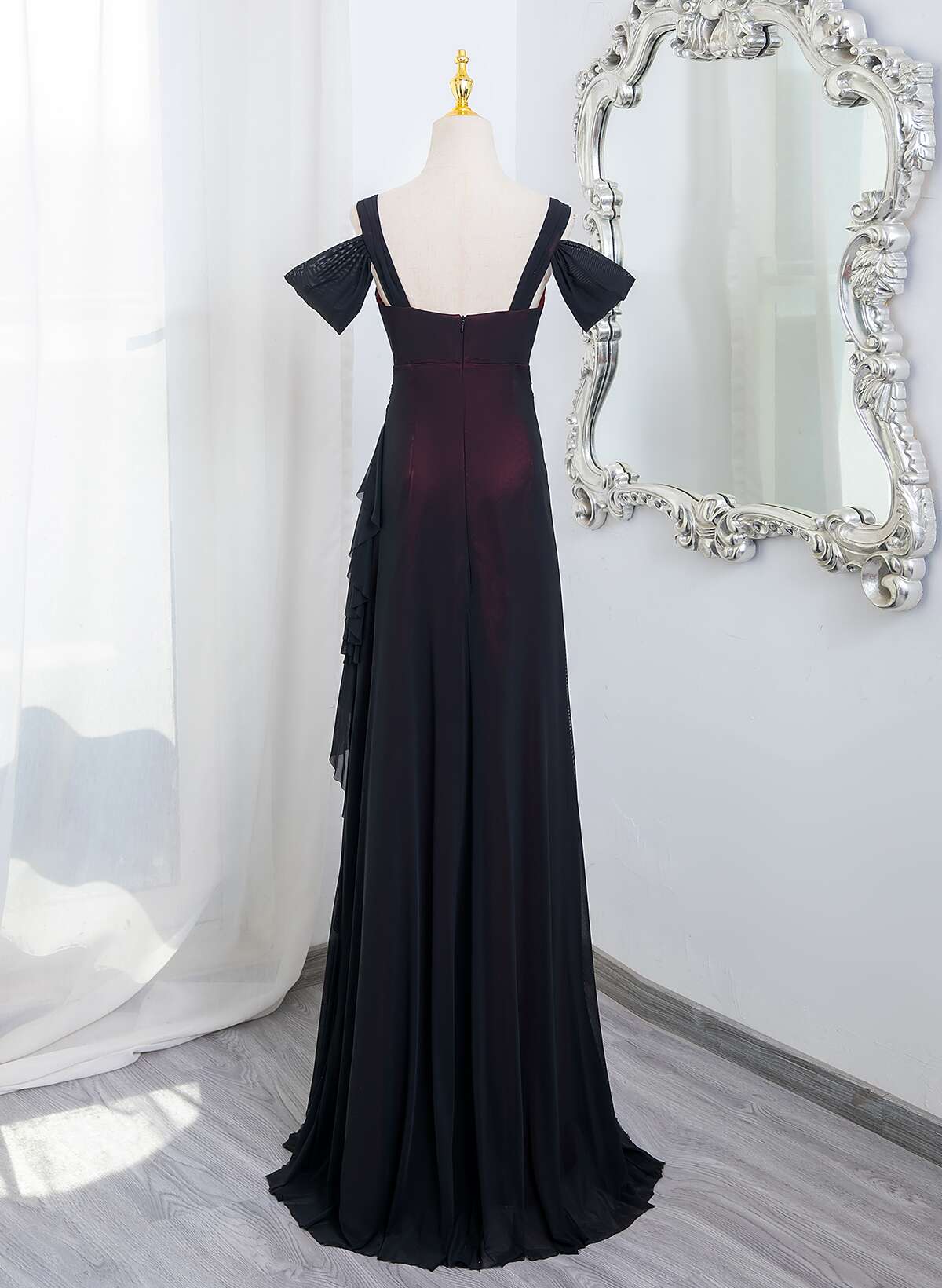 Black and Red Sweetheart Spandex Off Shoulder Evening Dress, A-line Prom Dress