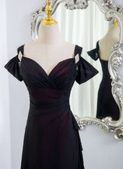 Black and Red Sweetheart Spandex Off Shoulder Evening Dress, A-line Prom Dress