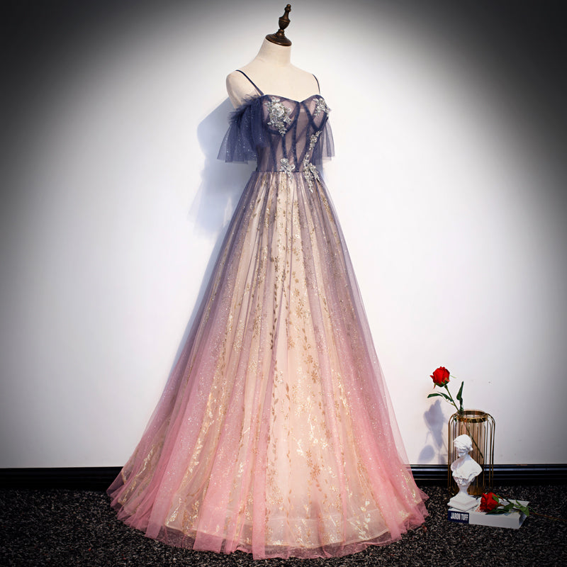 Beautiful Gradient Pink Sweetheart Floor Length Party Dresses, A-line Gradient Long Prom Dresses