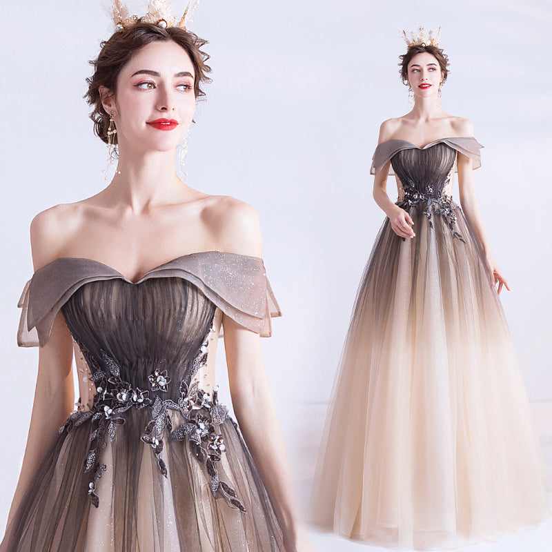 Beautiful Gradient Tulle with Lace Long Party Dresses, A-line Tulle Formal Dresses