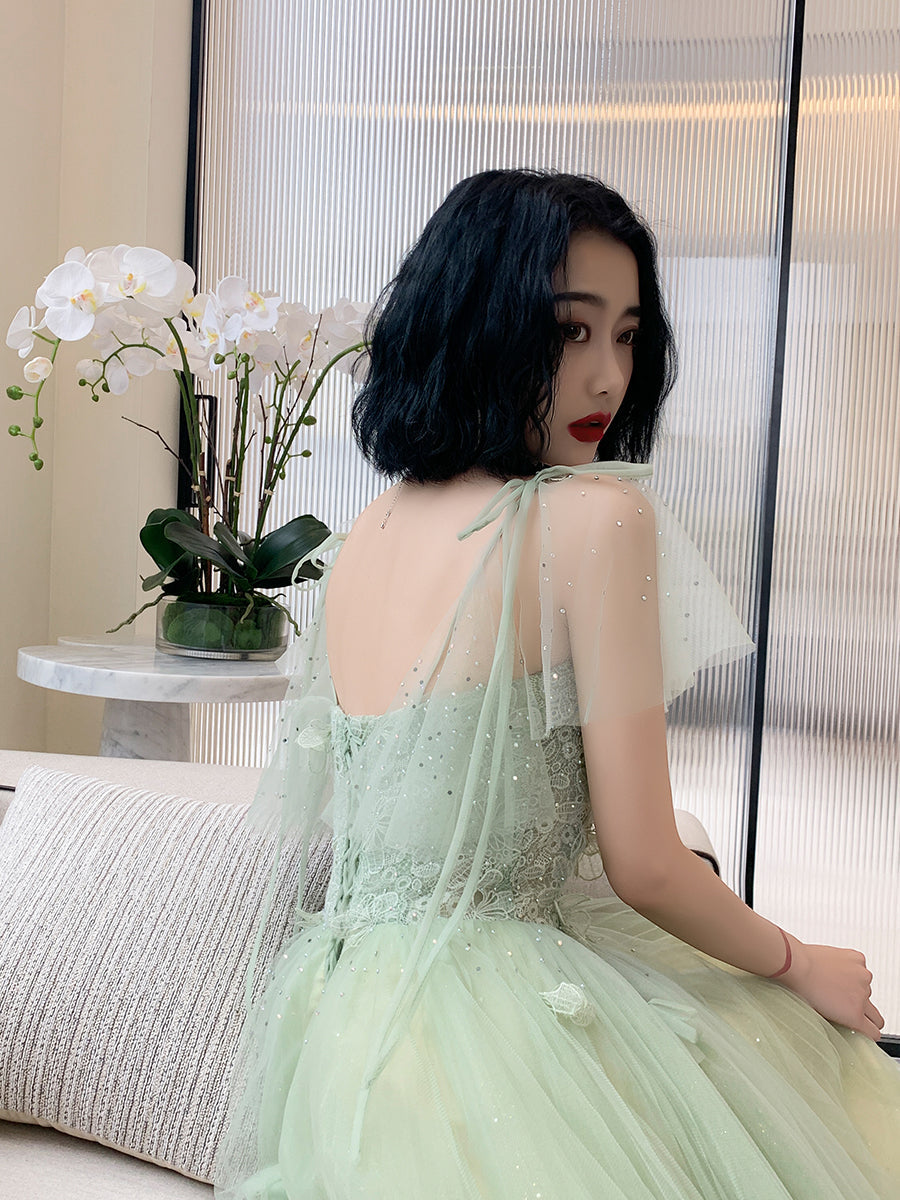Beautiful Green Tulle Tulle with Lace Party Dress Formal Dress, Green Evening Dresses