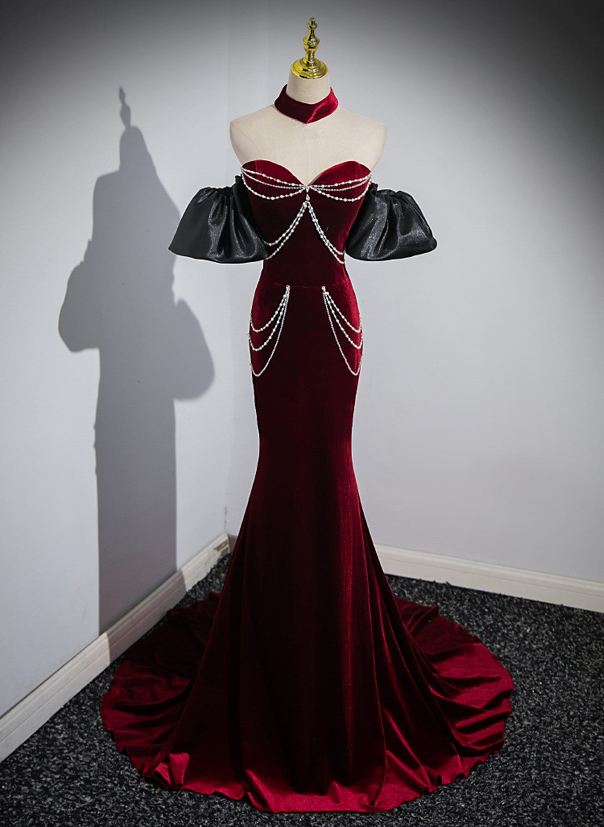 Beauiful Wine Red Off Shoulder Mermaid Long Prom Dress, Wine Red Party Dress