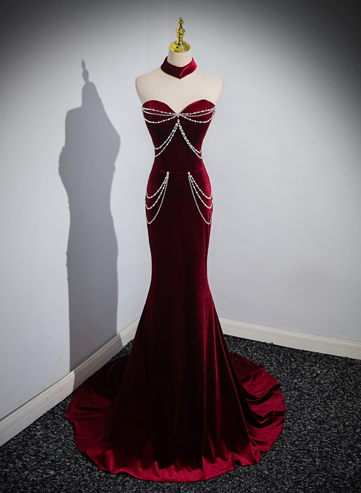 Beauiful Wine Red Off Shoulder Mermaid Long Prom Dress, Wine Red Party Dress