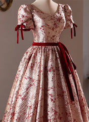 Beautiful Short Floral Satin Party Dress Homecoming Dress, Satin Evening Dress