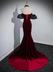 Beauiful Wine Red Off Shoulder Mermaid Long Prom Dress, Wine Red Party Dress