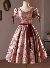 Beautiful Short Floral Satin Party Dress Homecoming Dress, Satin Evening Dress