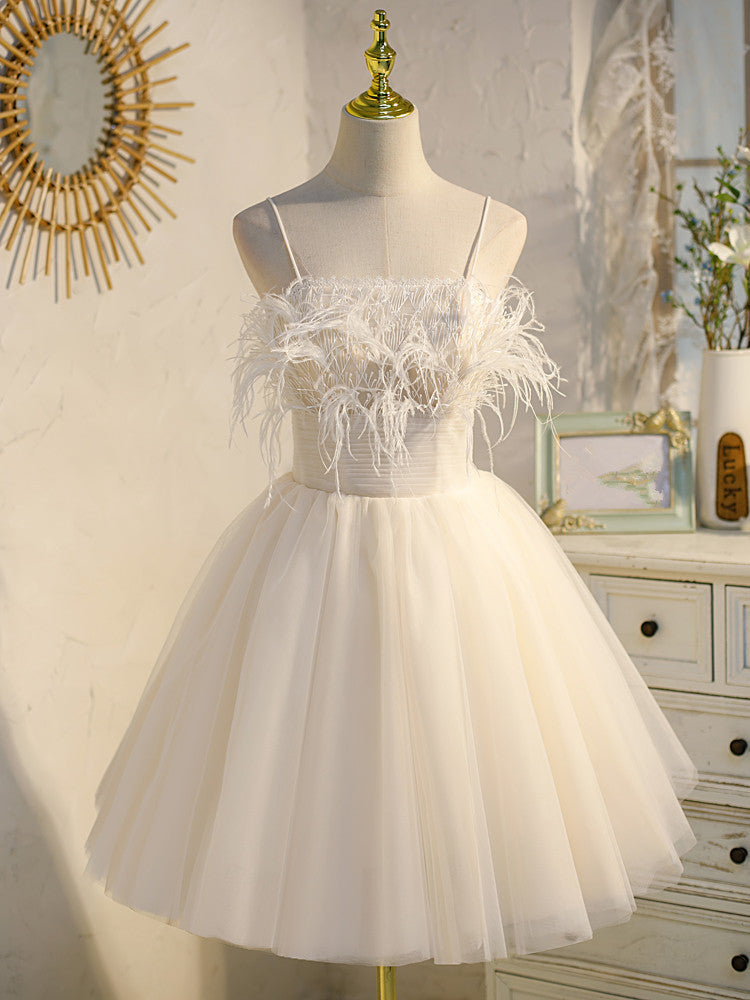 Beautiful Ivory Tulle Short Straps Party Dress Homecoming Dresses, Cute Prom Dress 2022