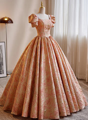 Beautiful Ball Gown Short Sleeves Long Party Dress, Long Sweet 16 Dress