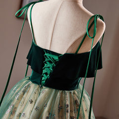 A-line Green with Lace Short Prom Dress, Short Tulle Homecoming Dress