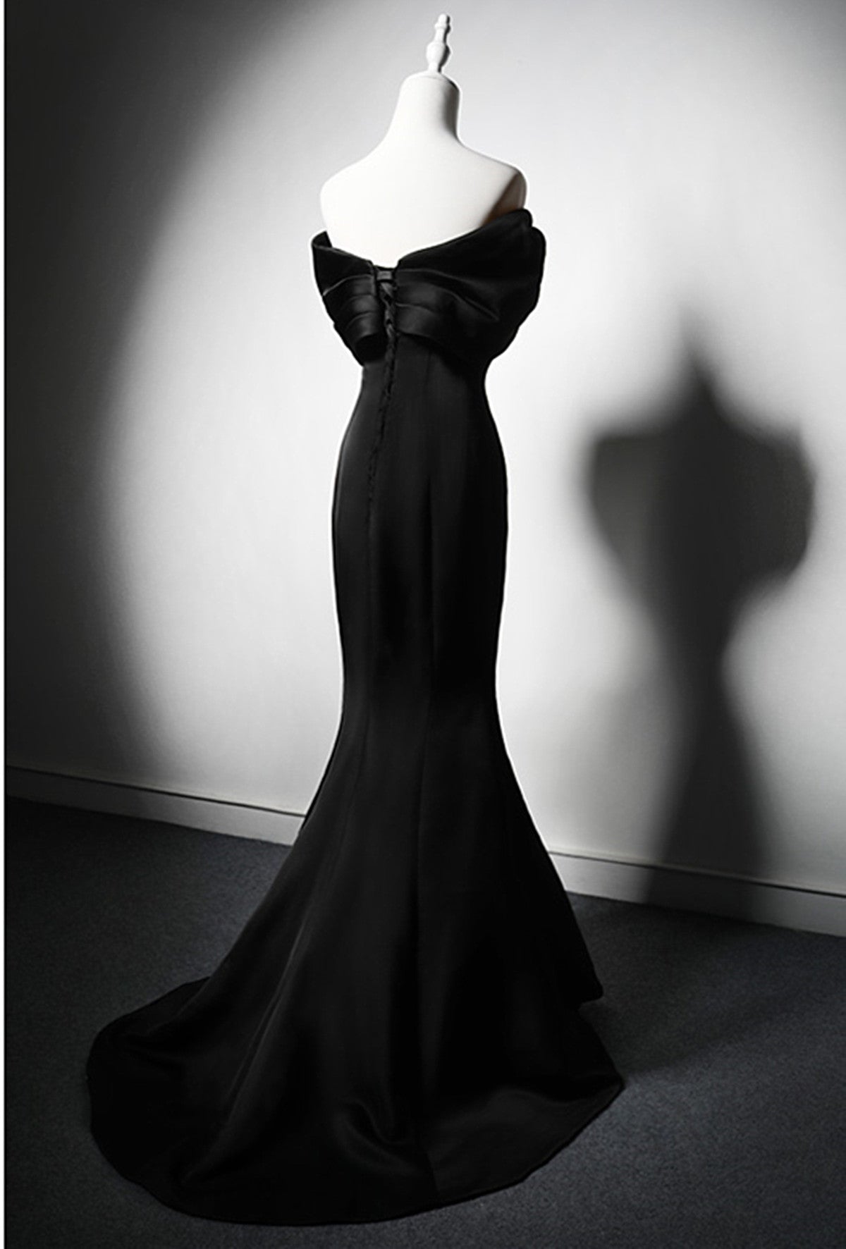 Black Mermaid Satin Off Shoulder Evening Dress, Black Satin Prom Dress