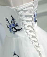 Beautiful White Tulle Long A-line Prom Dress, White Graduation Dress