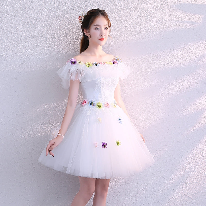 Beautiful White Tulle Short Homecoming Dress, White Party Dress Prom Dresses