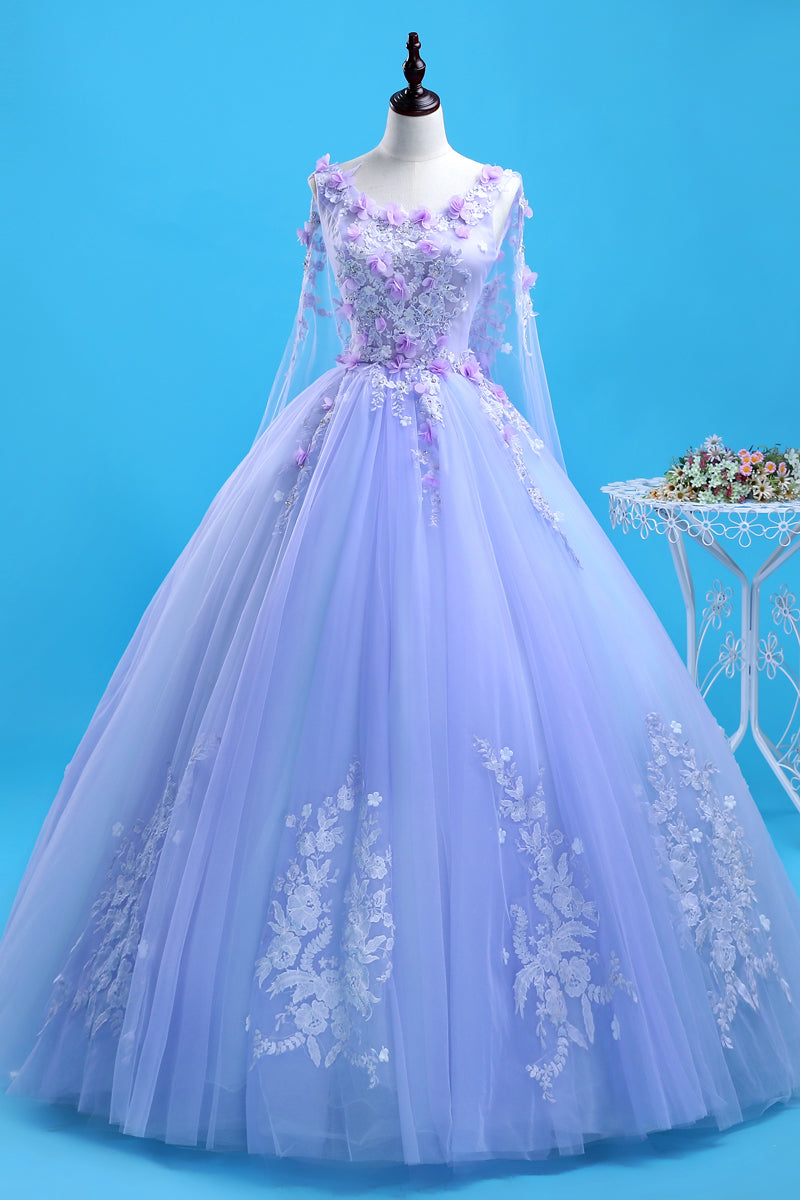 Beautiful Lavender Flowers Round Neckline Party Dress, Sweet 16 Gown