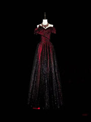 A-line Off Shoulder Black and Red Gothic Prom Dress, Sweetheart Long Formal Gowns