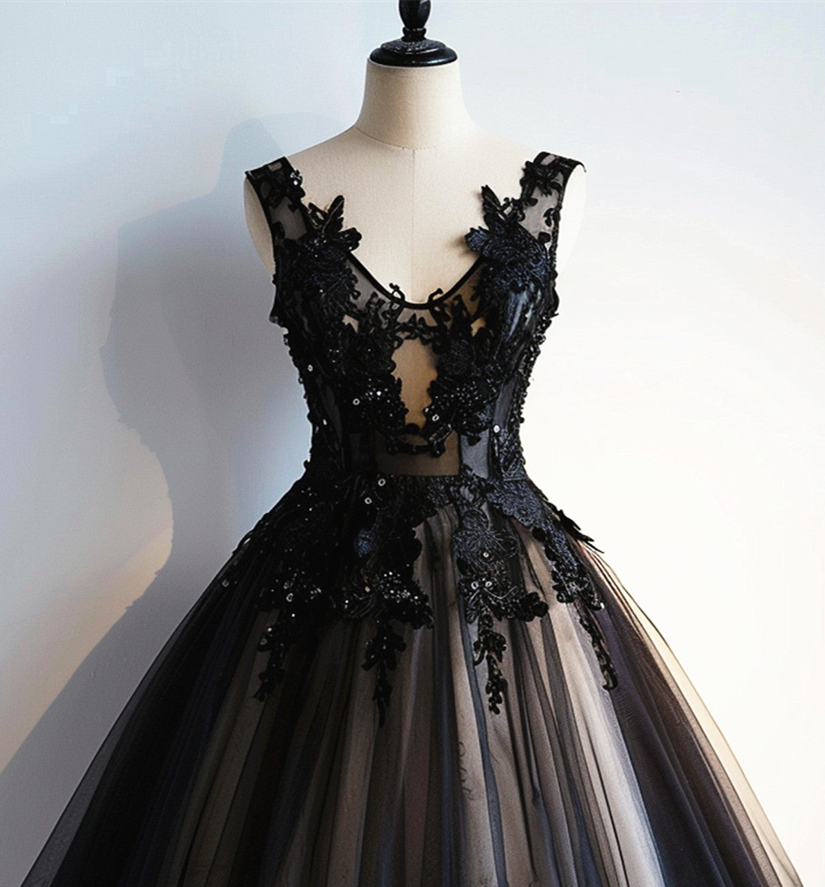 Black V-neckline Tulle with Lace Short Party Dress, Black Homecoming Dress