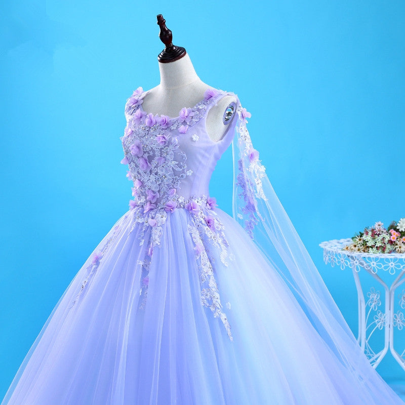 Beautiful Lavender Flowers Round Neckline Party Dress, Sweet 16 Gown
